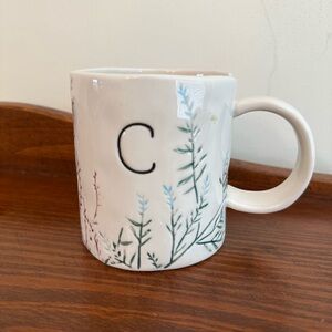 Anthropologie Dagny Monogram C Floral Ceramic Mug